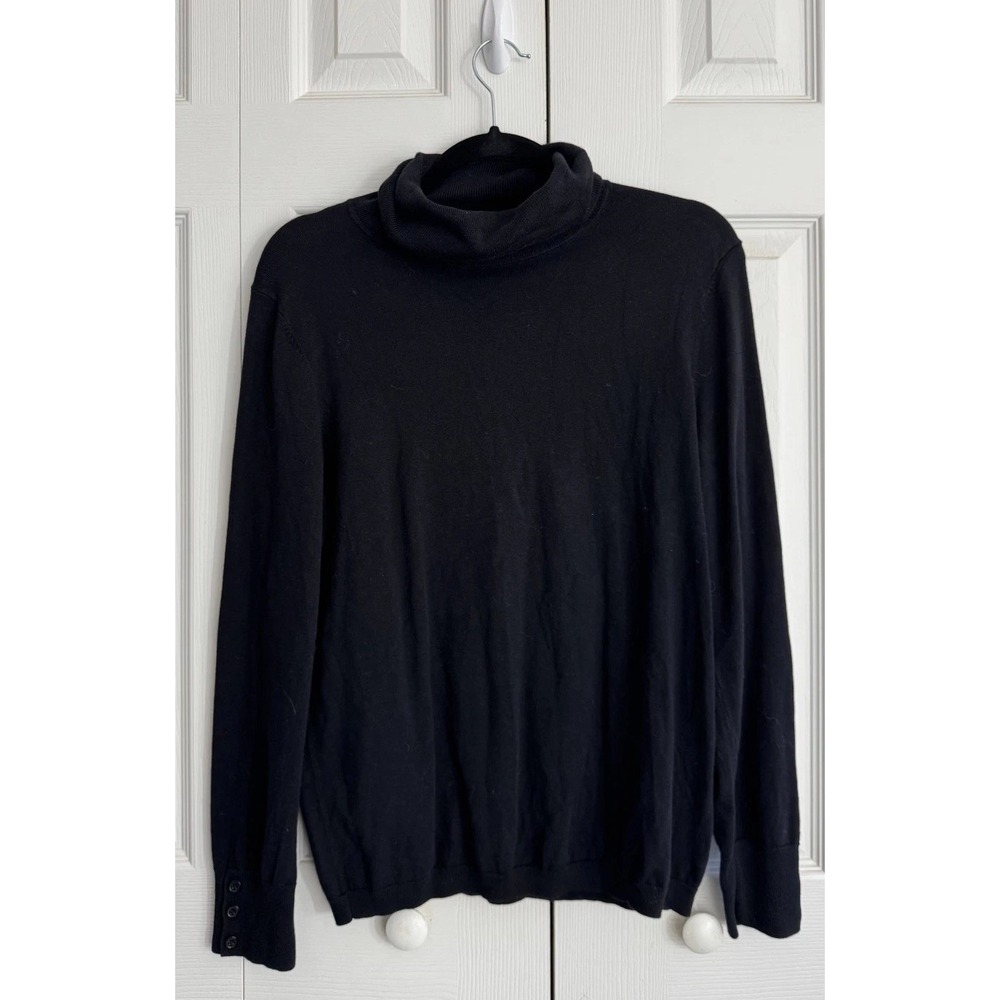 Talbots Turtleneck Sweater Women's Large Black Knit Long‎ Button Sleeve Gorpcore